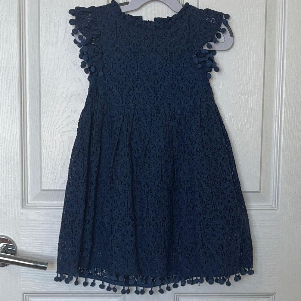 Girls 4T Navy Blue Lace Detailed Cap Sleeve Dress, bohemian